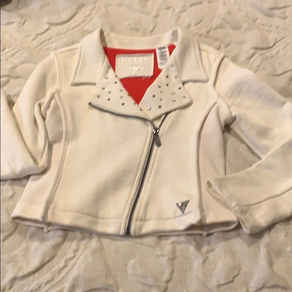Guess off white girl biker jacket with rhinestone
